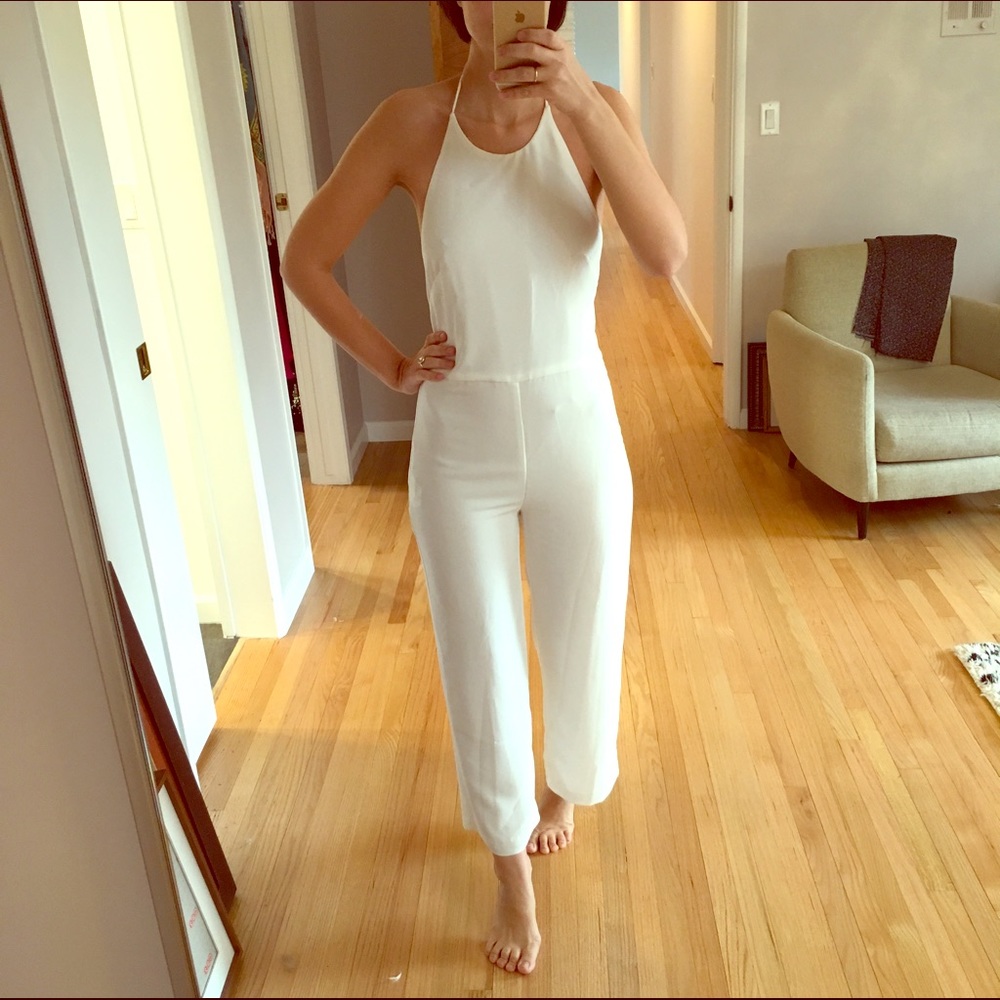 Zara White Backless Halter Jumpsuit - Small
